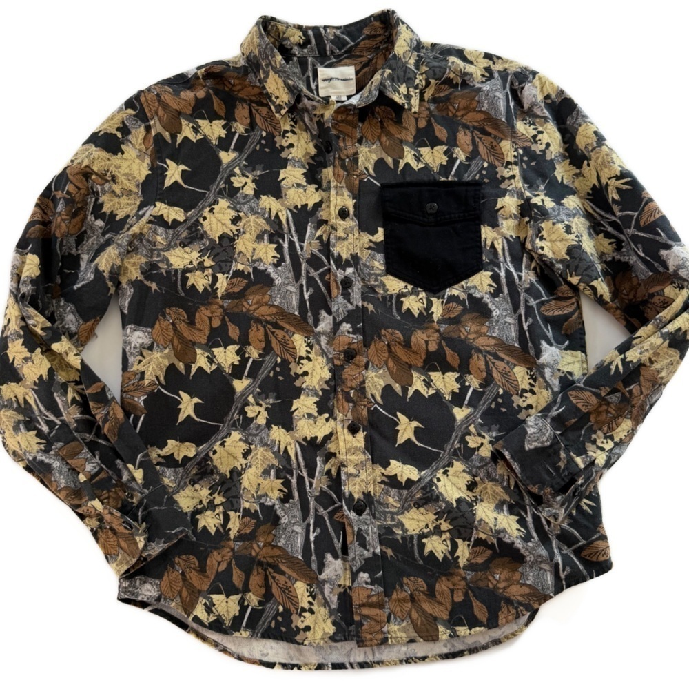 American Eagle Shacket Shirt Jacket Men’s Large Camo Button Down Brown Black